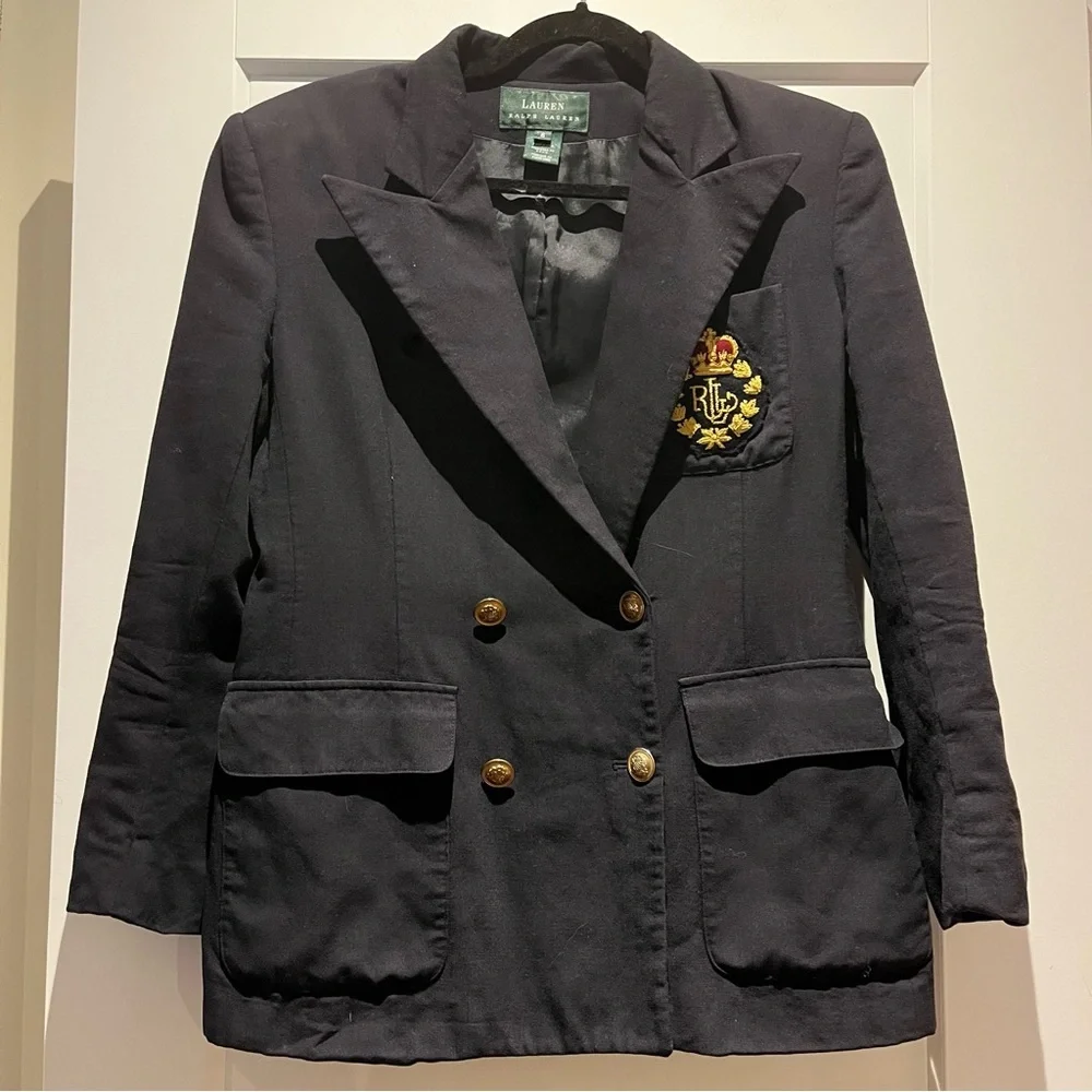 Vintage 100% Wool USA Made Ralph Lauren Double Breasted Crested Blazer Jacket 6 - Picture 5 of 14